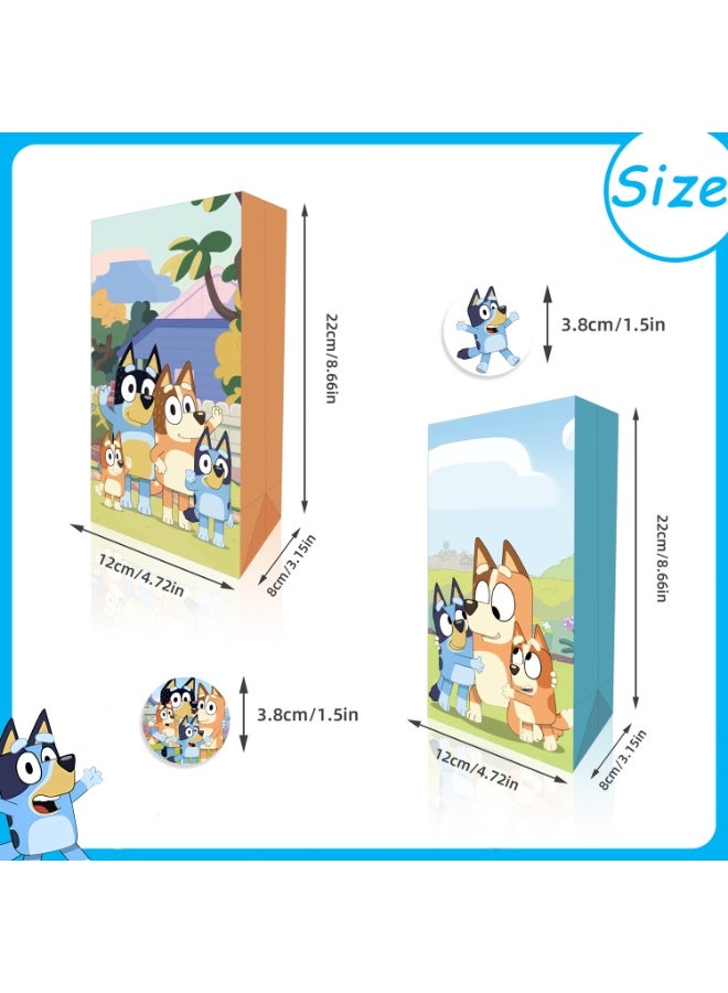 ILovhaprty 30pcs Bluey Party Favor Bags with Stickers – 12 Bluey Double-Sided Designd Candy Bags + 18 Round Stickers, Loot Bags for Bluey Birthday Party Supplies Bluey Gift Bags for Kids Family - Image 3